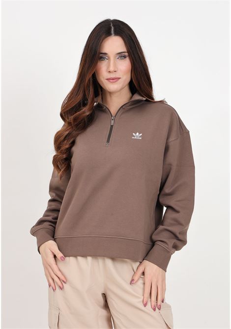 Brown essentials half zip Earth Strata women's sweatshirt ADIDAS ORIGINALS | IR5938.